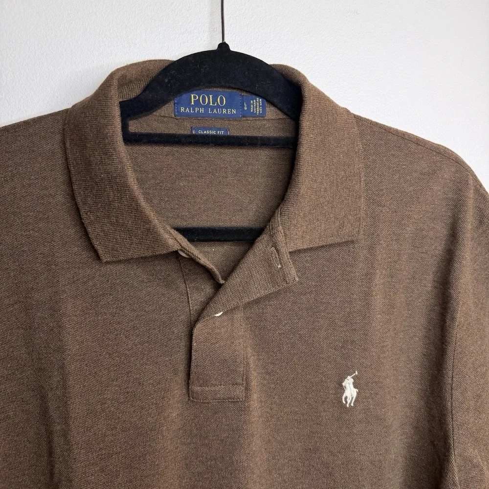 Polo Ralph Lauren Mens L Brown Classic Fit Cotton Polo Shirt White Pony Logo